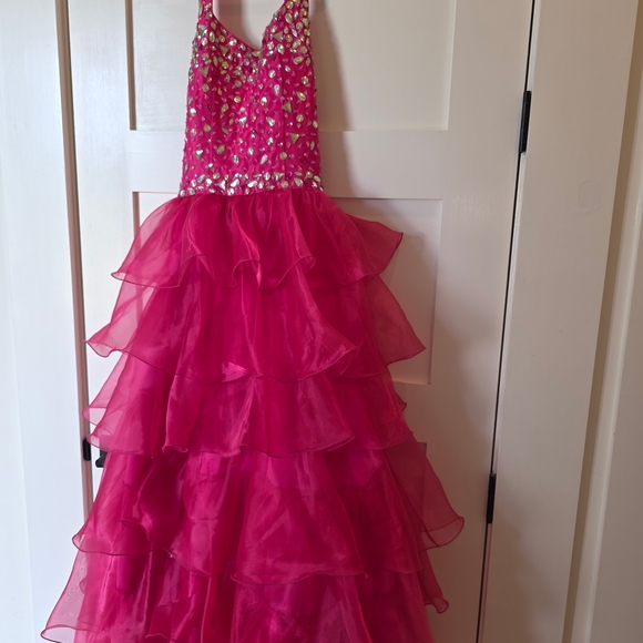 Elegant Fuchsia Layered Kids Dress - Picture 1 of 3